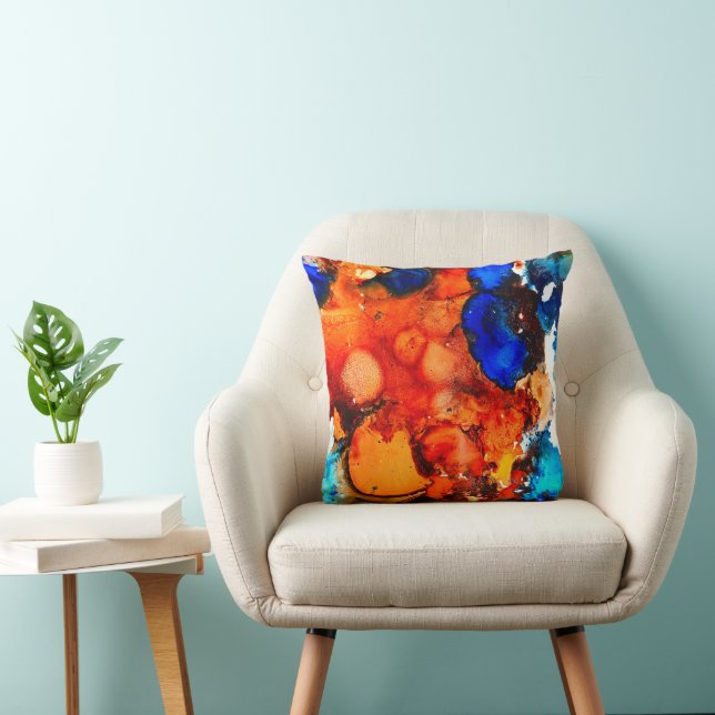 Rust orange abstract art ink throw pillow (Chair)