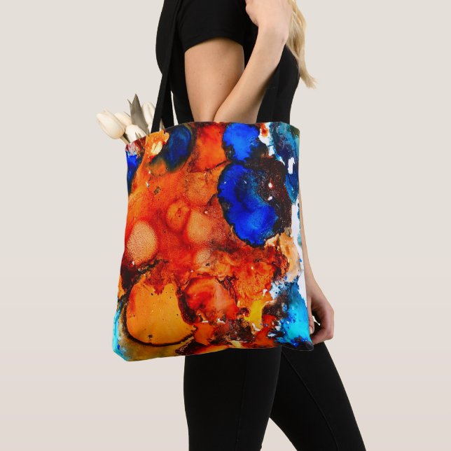 Rust orange abstract art ink tote bag (Close Up)