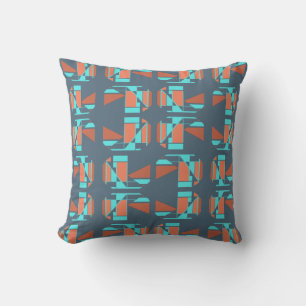 Rust Orange Aqua Slate Blue Small Pieces Art Motif Throw Pillow
