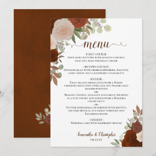 Rust Orange Autumn Floral Elegant Boho Wedding Menu