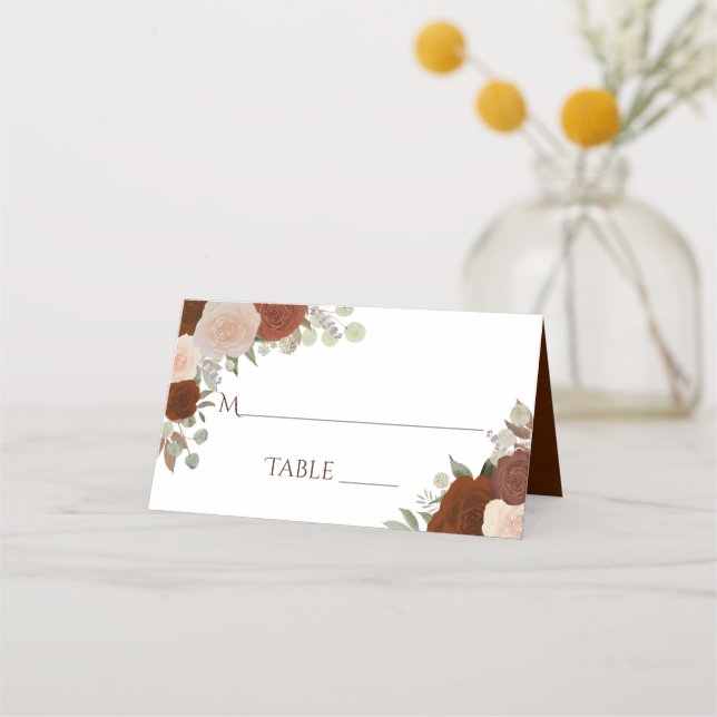 Rust Orange Autumn Roses Elegant Wedding Write-In Place Card (Front)