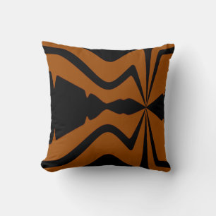Rust Orange Black Abstract Sound Wave Design Throw Pillow