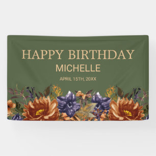 Rust Orange Blue Floral Green Birthday Welcome  Banner
