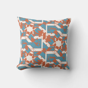 Rust Orange Blue Mediterranean Jagged Mosaic Throw Pillow