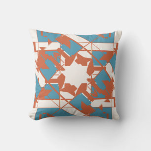 Rust Orange Blue Mediterranean Look Floral Motif Throw Pillow