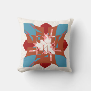 Rust Orange Blue Red Abstract Floral-like Design Throw Pillow