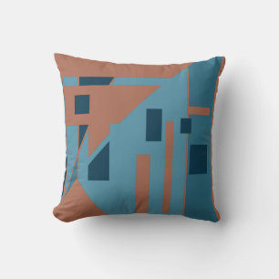 Rust Orange Blue Shades Contemorary Art Design Throw Pillow