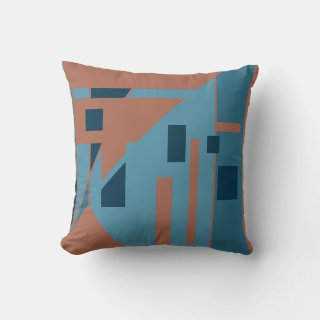 Rust Orange Blue Shades Contemorary Art Design Throw Pillow (Front)
