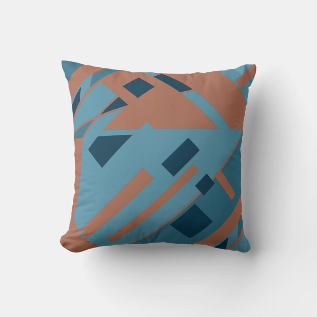 Rust Orange Blue Shades Diagonal Art Design Throw Pillow (Front)