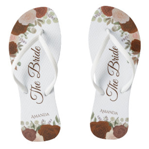Rust Orange Boho Autumn Roses The Bride Wedding Flip Flops