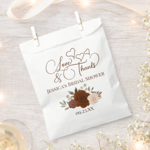 Rust Orange Boho Floral Love Thanks Bridal Shower Favour Bag