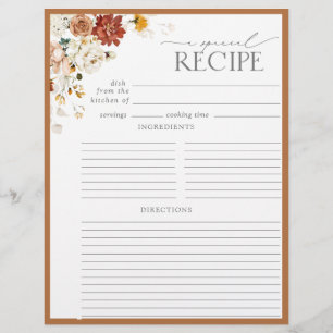 Rust Orange Bridal Shower Recipe Binder Page