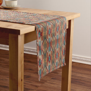 Rust Orange Brown Turquoise Teal Blue Tribal Art Long Table Runner