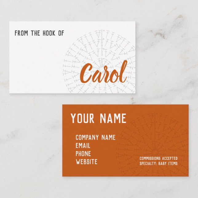 Rust Orange Crochet Chart Business Card (Front/Back)