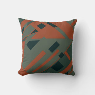 Rust Orange Dark Grey Green Diagonal Abstract Throw Pillow