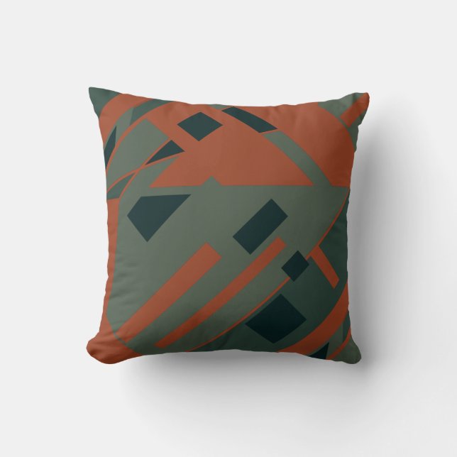 Rust Orange Dark Grey Green Diagonal Abstract Throw Pillow (Front)