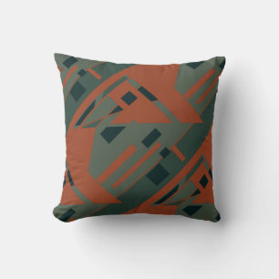 Rust Orange Dark Grey Green Slanted Art Abstract Throw Pillow