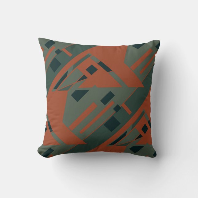 Rust Orange Dark Grey Green Slanted Art Abstract Throw Pillow (Front)