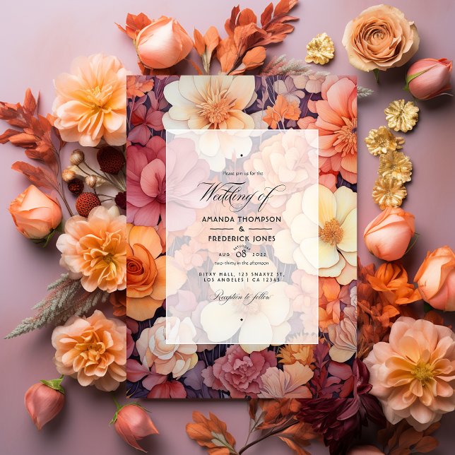 Rust Orange, Dusty Pink, and Copper Floral Wedding Invitation (Creator Uploaded)