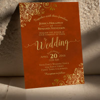 Rust Orange Elegant Gold Curls Calligraphy Wedding