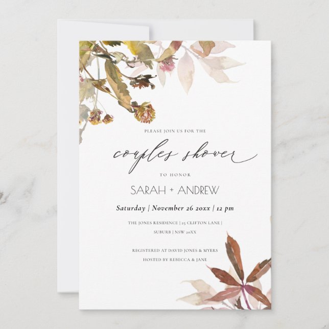 Rust Orange Fall Tree Branch Couples Shower Invite (Front)