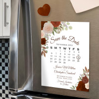 Rust Orange Floral Save the Date Calendar Magnet