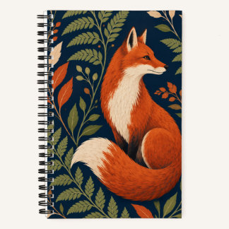 Rust Orange Fox with Navy Ferns Softcover Notebook