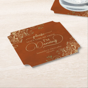 Rust Orange & Gold Don't Take My Drink Wedding Paper Coaster