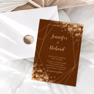 Rust Orange & Gold Frame with Bokeh Lights Invitation