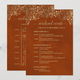 Rust Orange & Gold Glam Wedding Events & Timeline Program