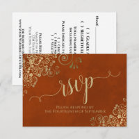 Rust Orange Gold Lace Elegant Calligraphy Wedding