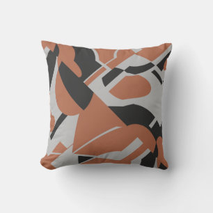 Rust Orange Grey Black Bold Diagonal MCM Look Throw Pillow