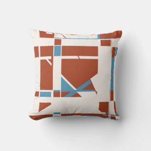 Rust Orange Light Blue Off-white Geometric Shapes Throw Pillow