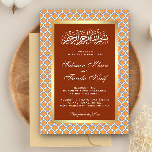 Rust Orange Moroccan Quatrefoil Islamic Wedding Invitation