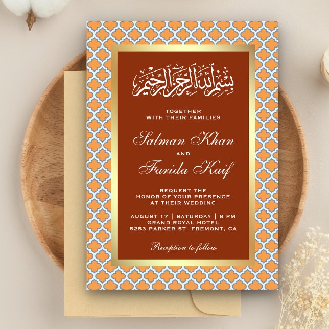 Rust Orange Moroccan Quatrefoil Islamic Wedding Invitation (Creator Uploaded)