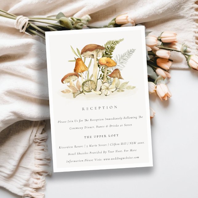 Rust Orange Mushroom Fern Fauna Wedding Reception Enclosure Card (Creator Uploaded)