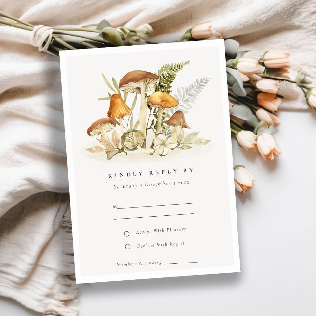 Rust Orange Mushroom Fern Fauna Wedding Rsvp Enclosure Card (Creator Uploaded)