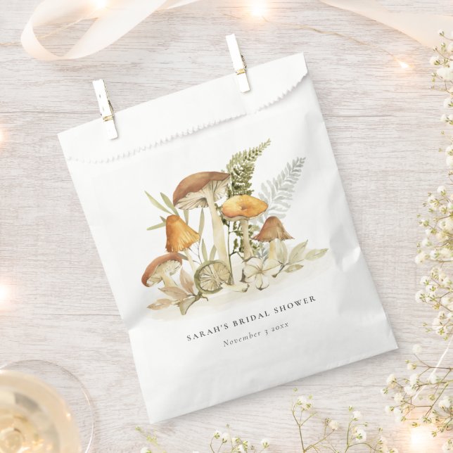Rust Orange Mushroom Fern Foliage Bridal Shower Favour Bag (Clipped)