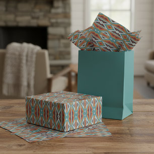 Rust Orange Red Black Aqua Turquoise Mosaic Art Tissue Paper