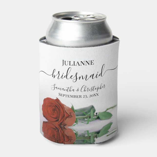 Rust Orange Rose Elegant Bridesmaid Wedding Can Cooler (Can Front)