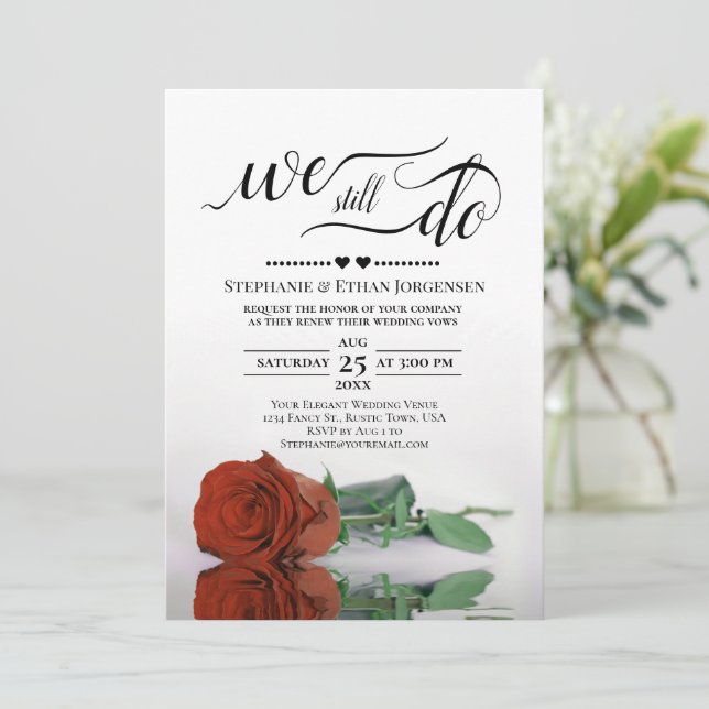 Rust Orange Rose We Still Do Wedding Vow Renewal Invitation (Standing Front)