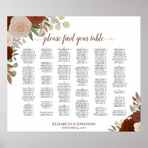 Rust Orange Roses Alphabetical Seating Chart