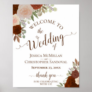 Rust Orange Roses Chute Floral Mariage Affiche de 