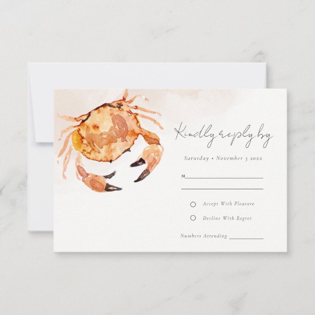 Rust Orange Sand Coastal Crab Nautical Wedding R RSVP Card (Front)