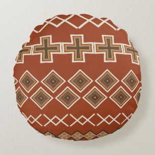Rust Orange Tribal Pattern Round Pillow