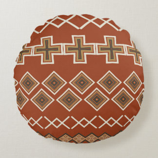 Rust Orange Tribal Pattern Round Pillow