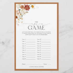 Rust Orange Watercolor Floral Bridal Shower Game