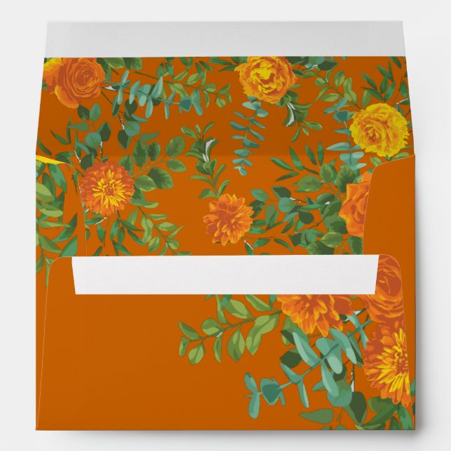 Rust Orange Wedding Vintage Floral Envelope (Back (Bottom))