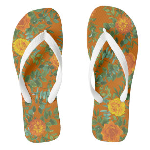 Rust Orange Wedding Vintage Floral Flip Flops