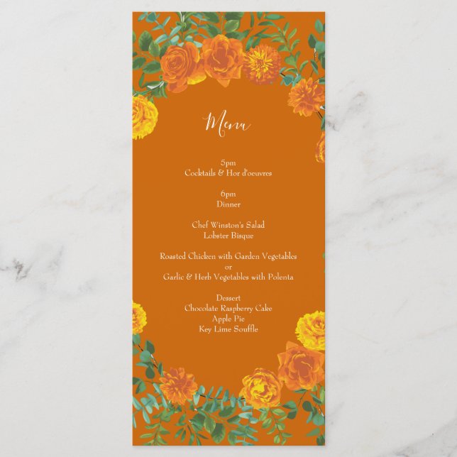 Rust Orange Wedding Vintage Floral Menu (Front)